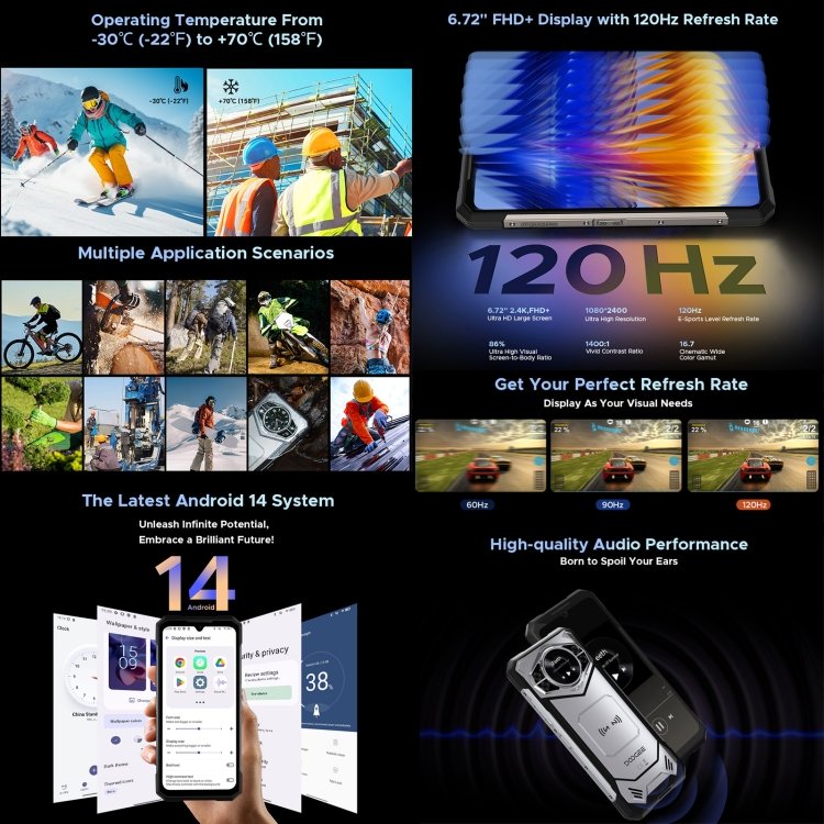 Unlock DOOGEE S200 Rugged 5G Smart Phone 12GB+256GB Fingerprint 6.72''Android 14 Dimensity 7050 Octa Core OTG NFC night version